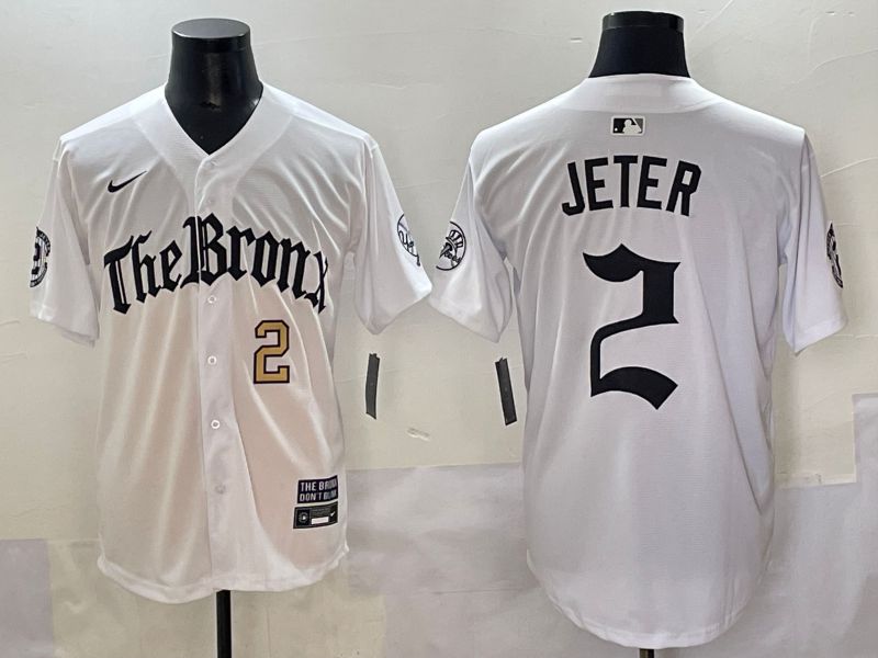 Men 2025 New York Yankees #2 Jeter White Five generations Joint Name Nike MLB Jersey style 3->new york yankees->MLB Jersey